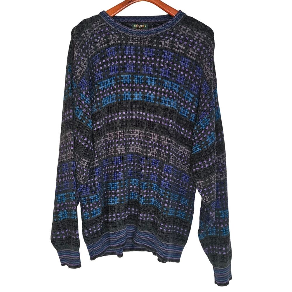 Colours by Alexander Julian Vintage Geometric Aztec Knit Sweater XL 100% Cotton